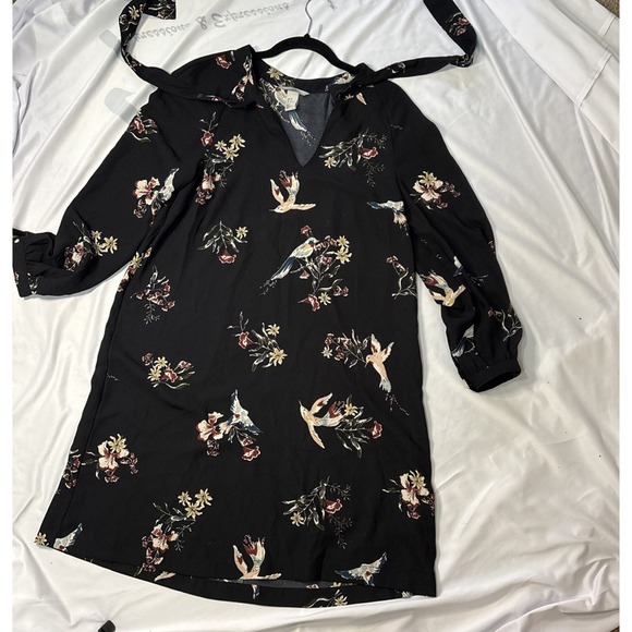 H&M Dress Long Sleeve Calf Length Black Floral Print Size 6 - Picture 3 of 5